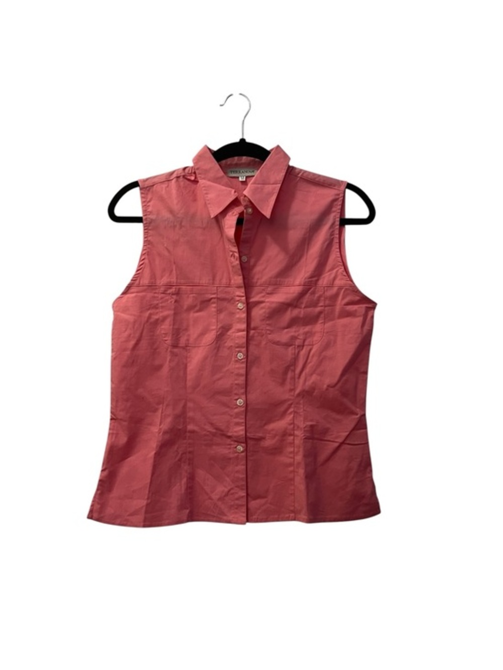 Terranova light coral stretch cotton blend button up collared sleeveless blouse